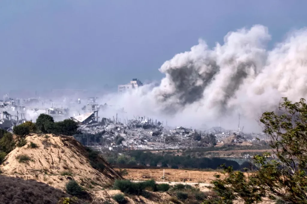 Crossfire Skies: Riveting Photos Capture Gaza Airstrike Smoke Drifting Into Israel – Unveiling the Unseen Impact of Conflict