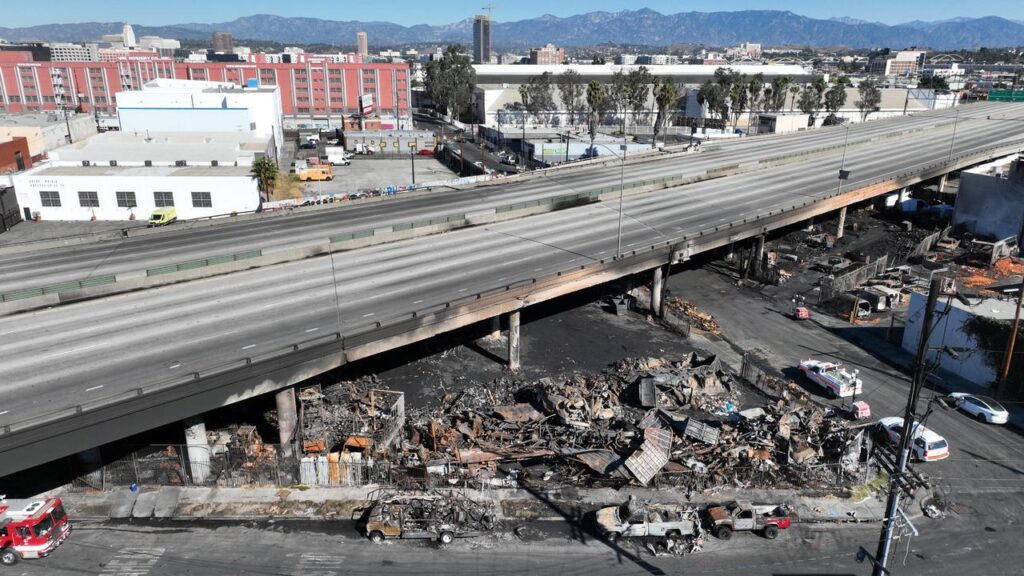 Massive Pallet Yard Blaze Paralyzes I-10, Thousands Brace for Traffic Chaos in Downtown LA
